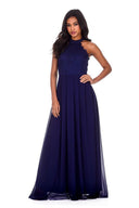 Navy Lace Choker Neck Maxi Dress