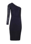 Navy Lace Detail Asymmetric Midi Dress