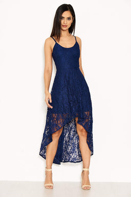 Navy Lace Dress With Waterfall Skirt – AX Paris