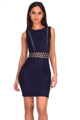 Navy Lace Eyelet Detailed Dress