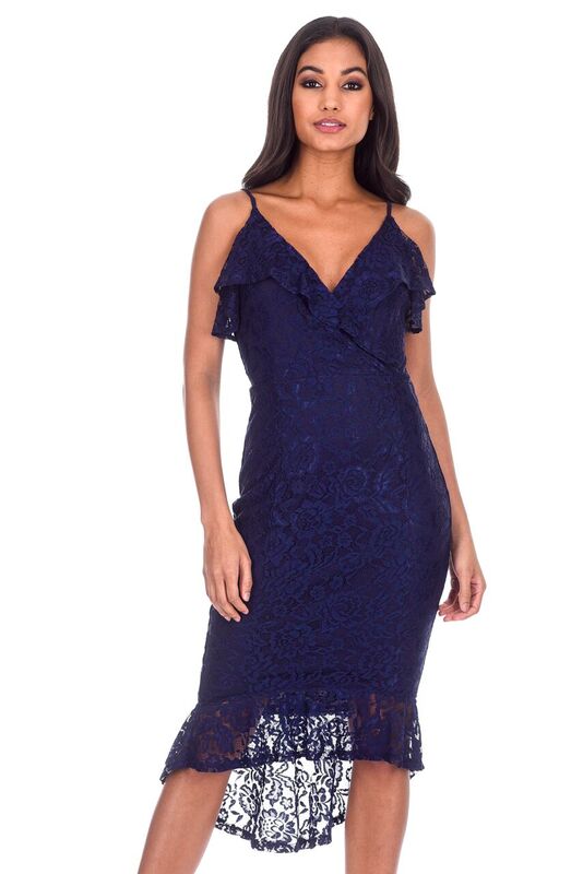 Navy Lace Fishtail Hem Bodycon Dress AX Paris Navy Lace Fishtail Hem Bodycon Dress AX Paris