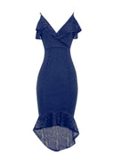 Navy Lace Fishtail Hem Bodycon Dress