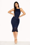 Navy Lace Fishtail Midi Dress