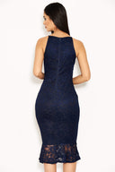 Navy Lace Fishtail Midi Dress