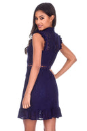 Navy Lace Frill Detail Dress