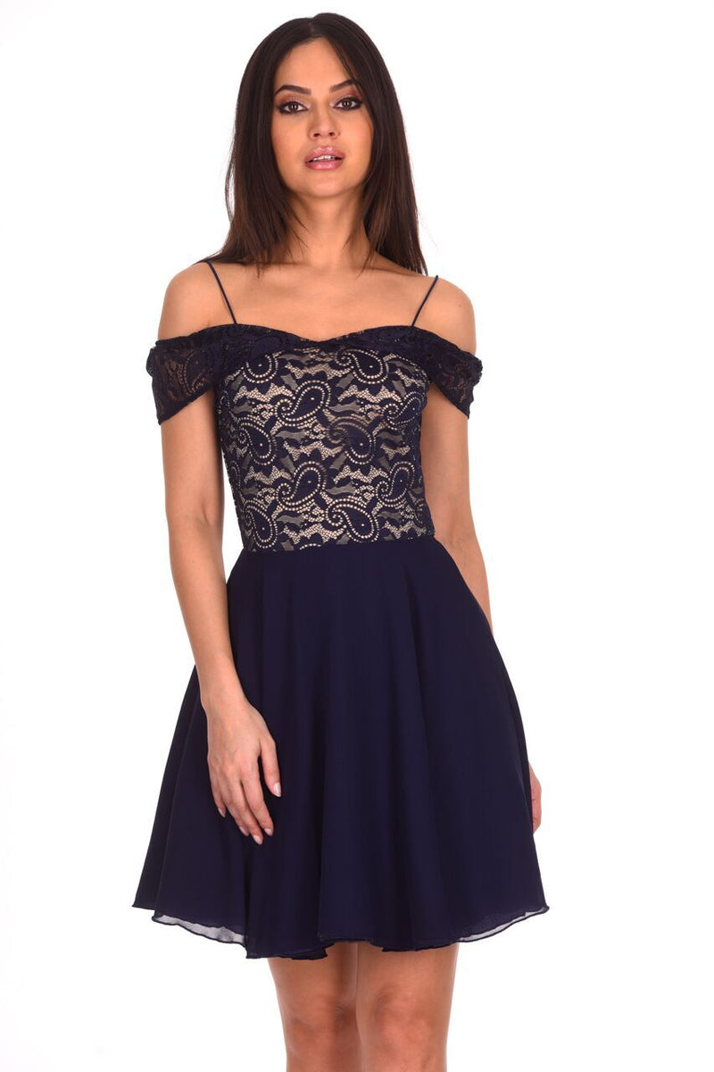 Navy lace Front Skater Dress