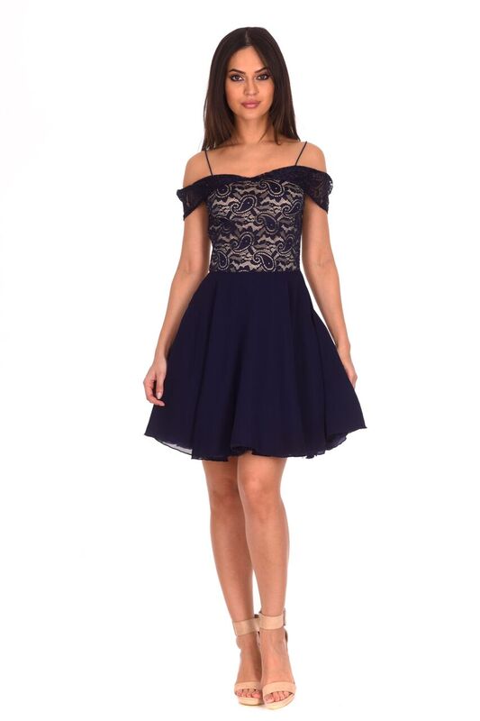 Navy lace Front Skater Dress