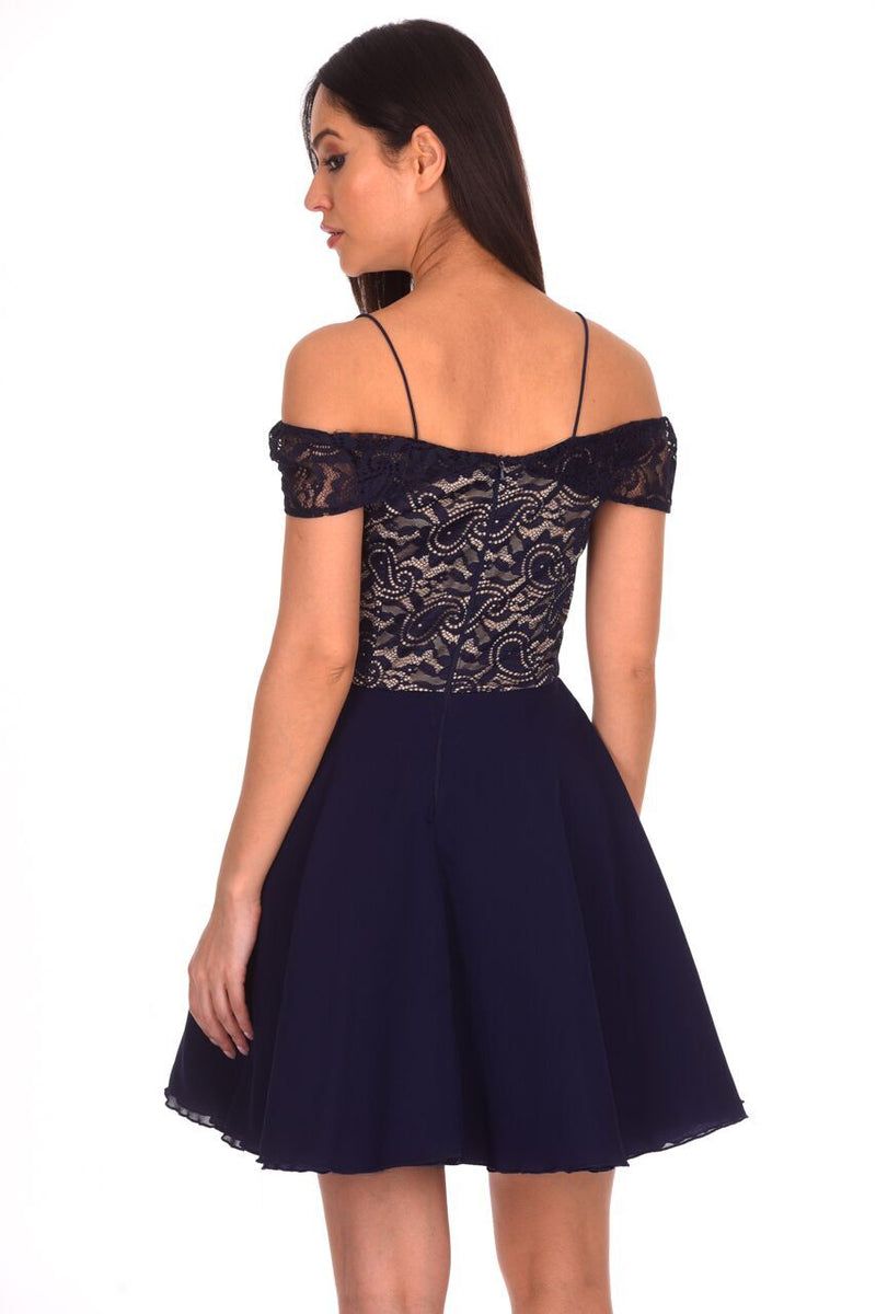 Navy lace Front Skater Dress