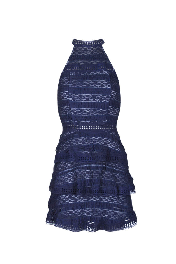 Navy Lace Layered Mini Dress