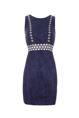 Navy Lace Eyelet Detailed Dress