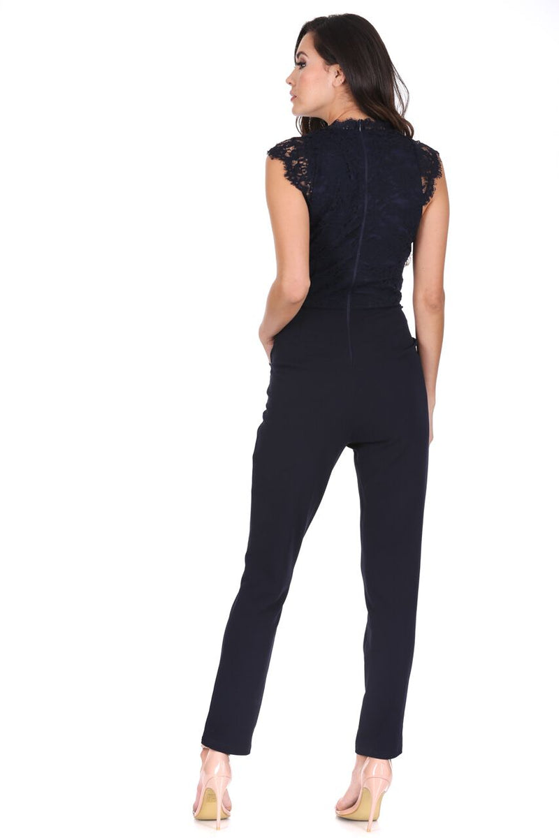 Navy Lace V Neck Jumpsuit