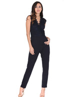 Navy Lace V Neck Jumpsuit