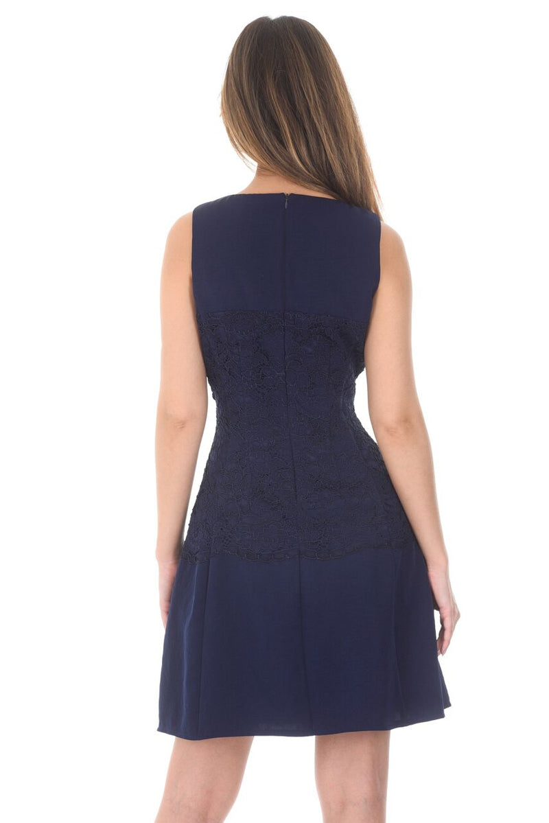 Navy Lace Waist Skater Dress