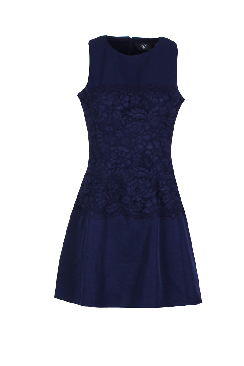 Navy Lace Waist Skater Dress AX Paris Navy Lace Waist Skater Dress AX Paris