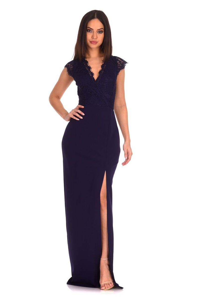 Navy Lace Wrap Over Maxi Dress AX Paris Navy Lace Wrap Over Maxi Dress AX Paris