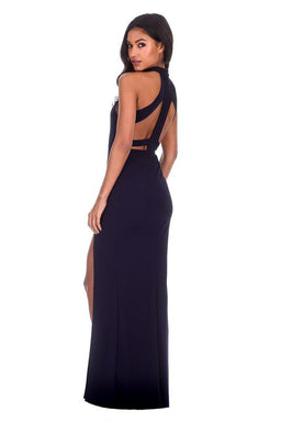 Navy Mesh Detailing Maxi Dress