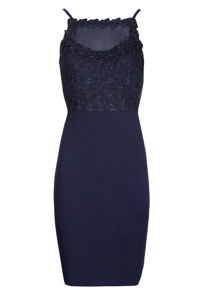 Navy Mesh Embroidered Midi Dress