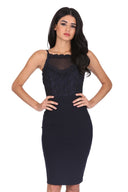 Navy Mesh Embroidered Midi Dress