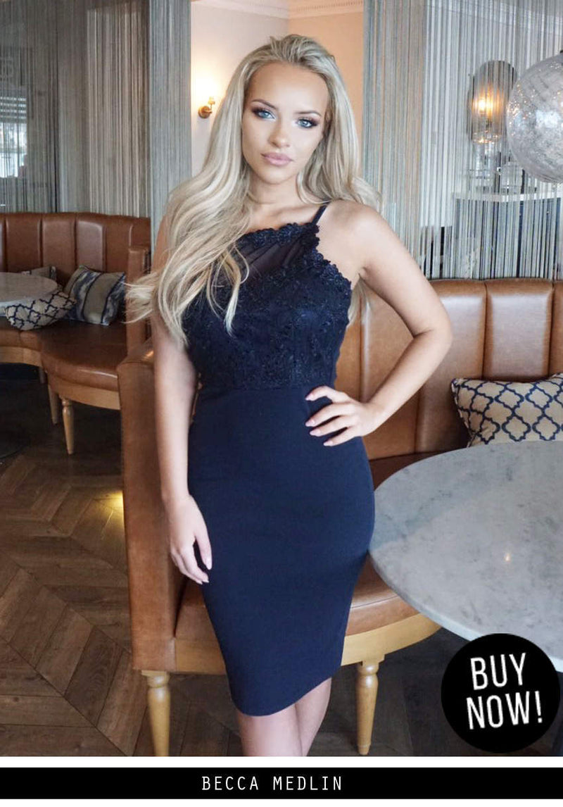 Navy Mesh Embroidered Midi Dress AX Paris Navy Mesh Embroidered Midi Dress AX Paris