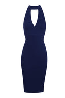 Navy Midi Choker Neck Dress