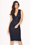 Navy Midi Dress With Lace Contrast Front