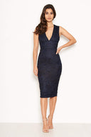 Navy Midi Dress With Lace Contrast Front