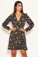 Navy Mixed Floral Wrap Dress