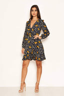 Navy Mixed Floral Wrap Dress