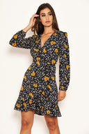 Navy Mixed Floral Wrap Dress