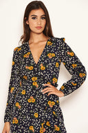 Navy Mixed Floral Wrap Dress