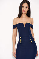 Navy Notch Button Front Dress