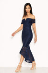 Navy Notch Front Lace Detail Fishtail Dress