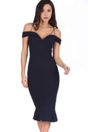 Navy Off The Shoulder Strappy Fishtail Dress