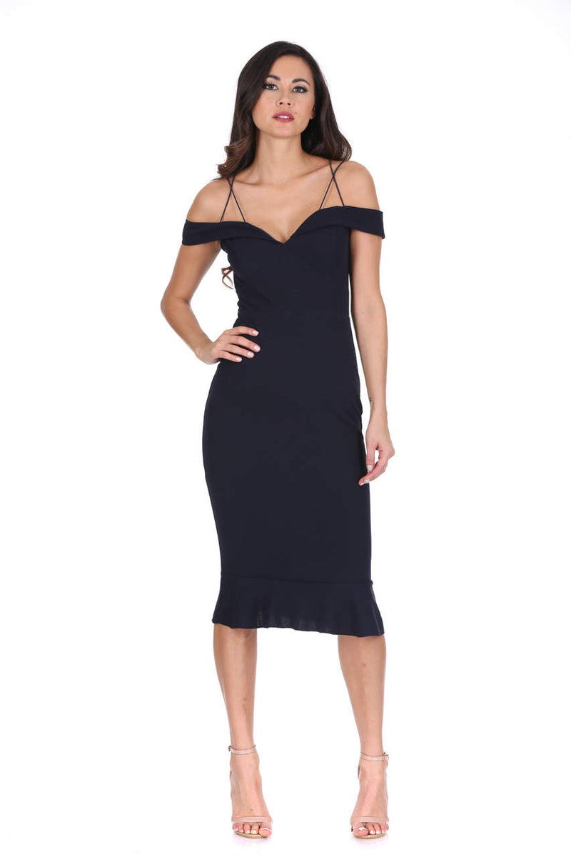 Navy Off The Shoulder Strappy Fishtail Dress