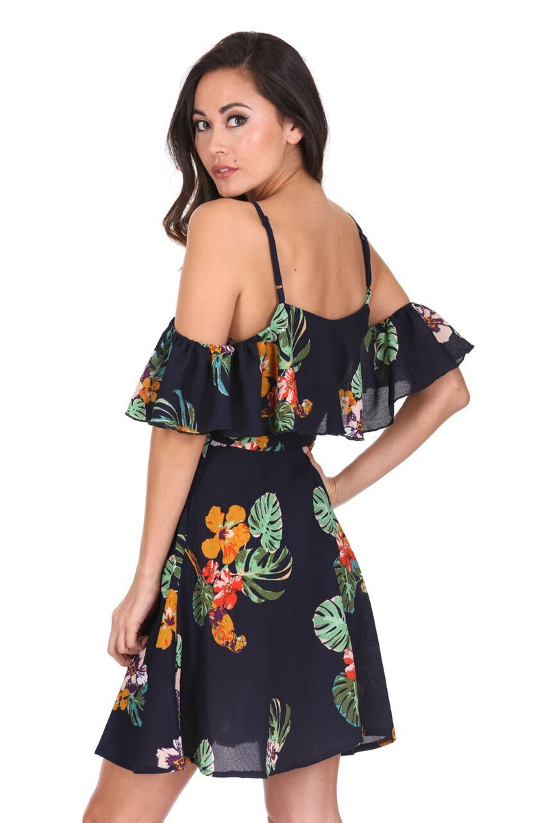 Navy Off The Shoulder Floral Dress