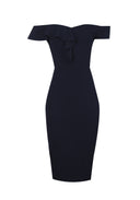 Navy Off The Shoulder Frill Detail Midi Dress