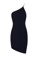 Navy Off The Shoulder Asymmetric Hem Dress