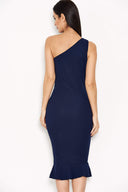 Navy One Shoulder Crochet Top Dress