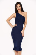 Navy One Shoulder Crochet Top Dress