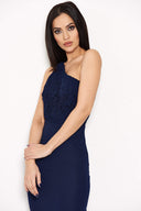 Navy One Shoulder Crochet Top Dress