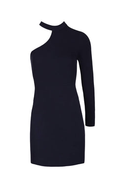 Navy One Sleeve Choker Bodycon Dress