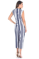 Navy Pinstripe Wrap Front Culotte Jumpsuit