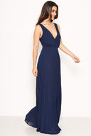 Navy Pleated Maxi Dress With Lace Straps