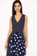 Navy Polka Dot Asymmetric Dress