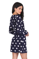 Navy Polka Dot Crochet Waist Skater Dress