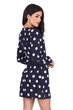 Navy Polka Dot Crochet Waist Skater Dress