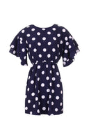 Navy Polka Dot Frill Sleeve Dress