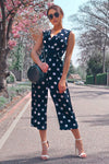 Navy Polka Dot Tie Waist Jumpsuit