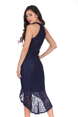 Navy Racer Neck Lace Fish Tail Dress