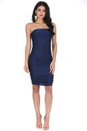 Navy Ruched Bandeau Dress